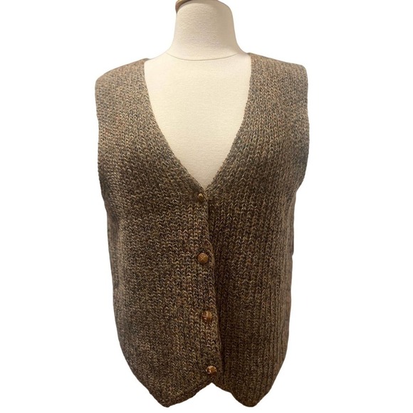 Vintage 70'S ANNE KLEIN BROWN MOHAIR BLEND POINTED HEM SWEATER VEST Med… - Picture 2 of 9